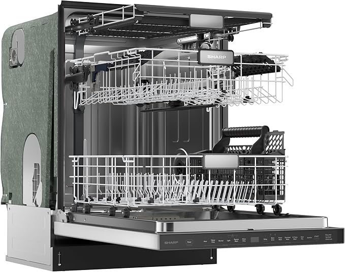 Sharp SDW6726MS 24-inch Stainless Steel Dishwasher, 47 dB Library Quiet, Third Rack, Power Wash Sprayer, 12 Place Settings,