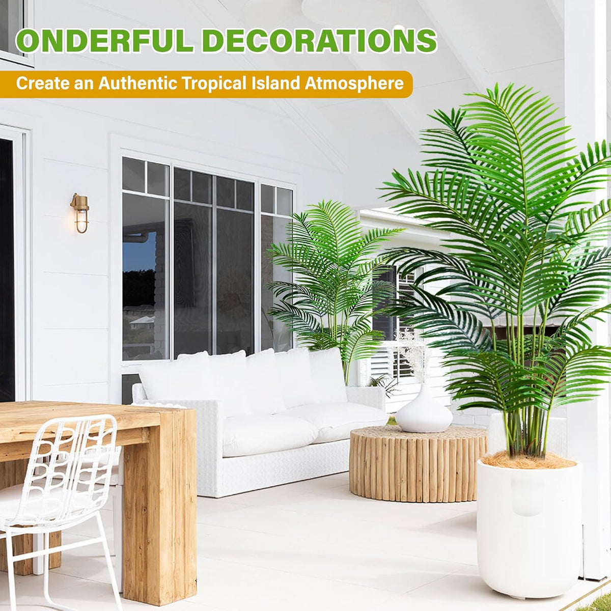KOL 6ft 2-Pack Artificial Areca Palm Plant in Pot, Fake Tropical Cane Palm Silk Tree Indoor Outdoor, Dypsis Lutescens Plants, 70in Lifelike Faux Silk Plant Home Garden Decoration, Housewarming Gift