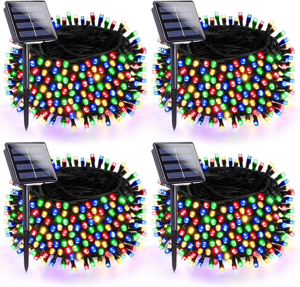 4 Pack 180FT Solar Christmas Lights Outdoor Waterproof, Super Bright 320 LED Solar String Lights with 8 Lighting Modes, Green Wire Twinkle Tree Light for Outside Xmas Party Decorations (Multi-Colored)