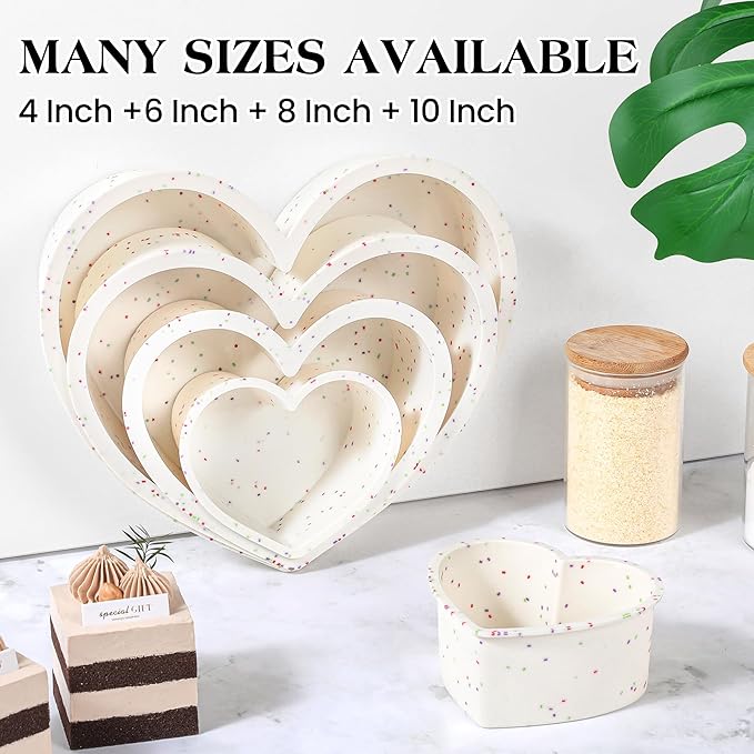 6 Inch Silicone Heart Shaped Cake Pans 2 Pcs Small Heart Cake Pan Set Nonstick Silicone Heart Molds for Baking (Cream)