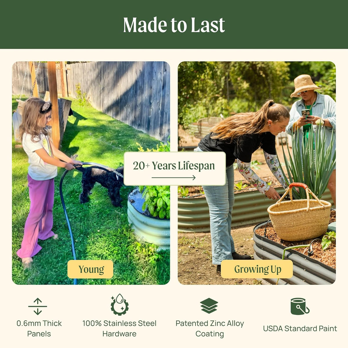 Vego garden 26" Extra Tall Raised Garden Bed Kits, 4 in 1 Modular Raised Planter Box for Vegetables Flowers Fruits Oval Metal Raised Garden-Modern Gray
