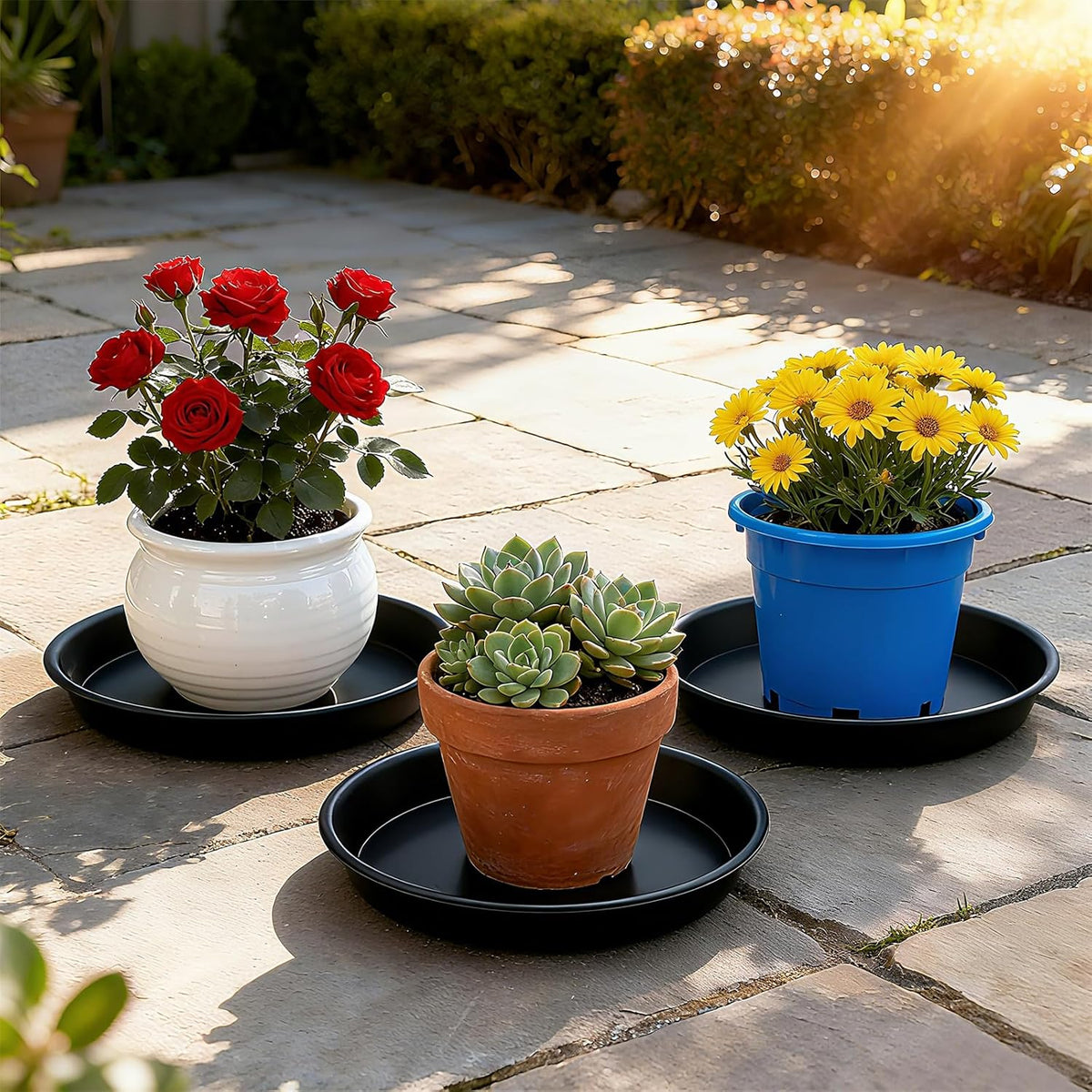 3 Pack Plant Saucer Heavy Duty Sturdy Drip Trays for Indoor and Outdoor (12 Inch, Black)