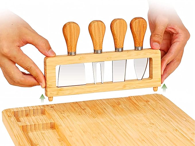 Charcuterie Boards Cheese Board:Charcuterie Boards Gift Set with 4 Cheese Knives,Charcuterie Board Set Suitable for Holiday Gift, Wedding Gift, Housewarming Gift