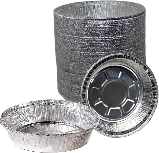 EcoQuality 9" Round Aluminum Foil Pans - Disposable Containers with Foldable Walls for Pie Baking, Cooking, Serving, Reheating, and Storing - Freezer and Oven Safe Tart Pan 300 Pack