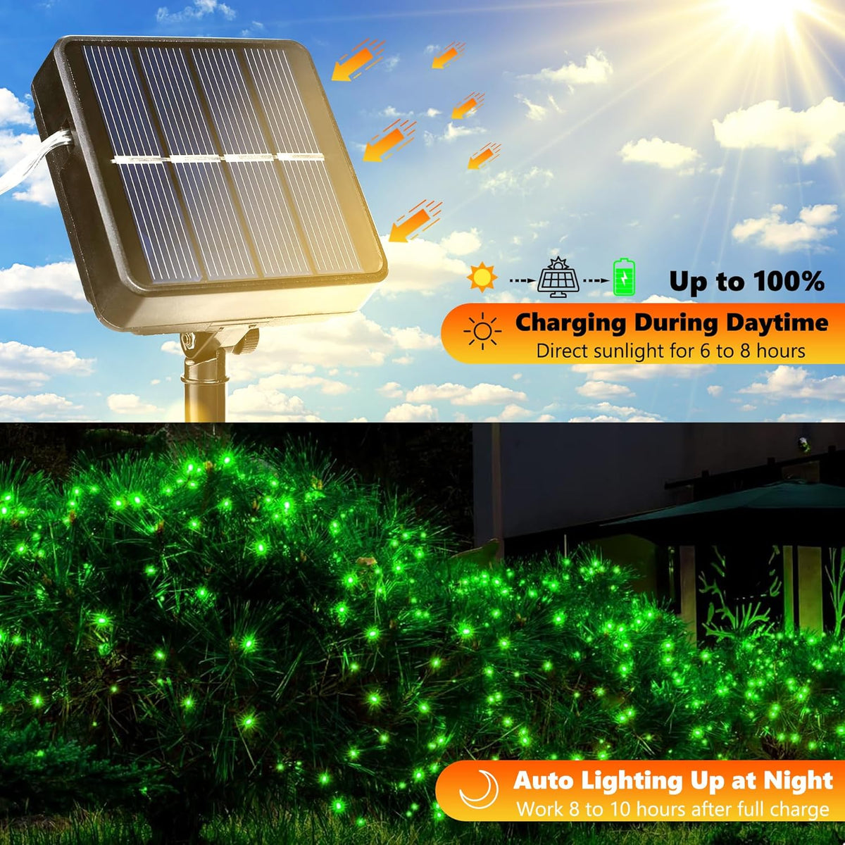 Joomer Solar Fairy Lights, 2-Pack Total 80FT 240LED Solar String Lights Outdoor Waterproof 8 Lighting Modes for Fence Party Garden Patio Yard Home Holiday Tree Outdoor Decoration