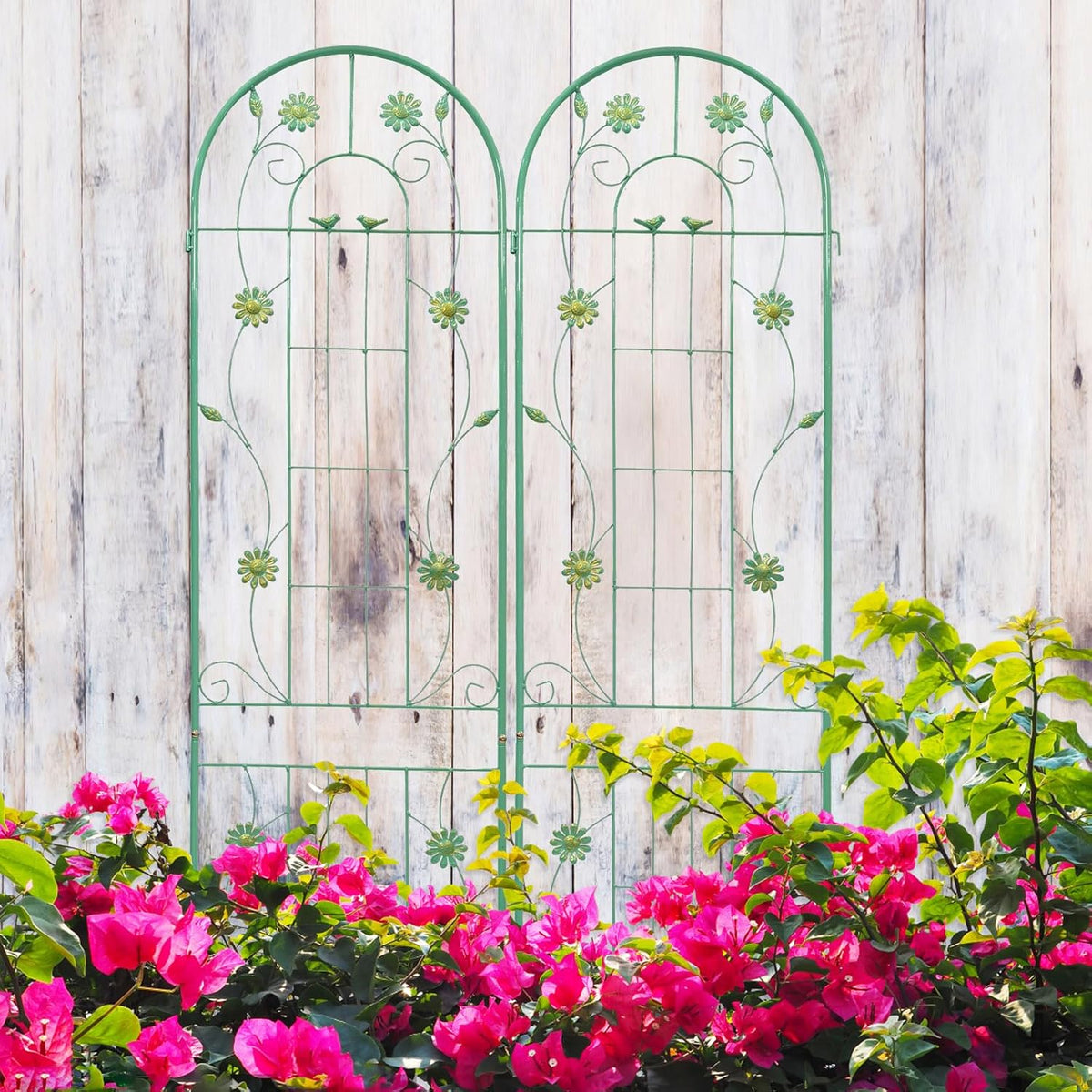 4 Pack Metal Garden Trellis 86.7" H Garden Fence Rustproof Trellis for Climbing Plants Support Roses Flower Outdoor Lawn Green-Blue Tall Trellis