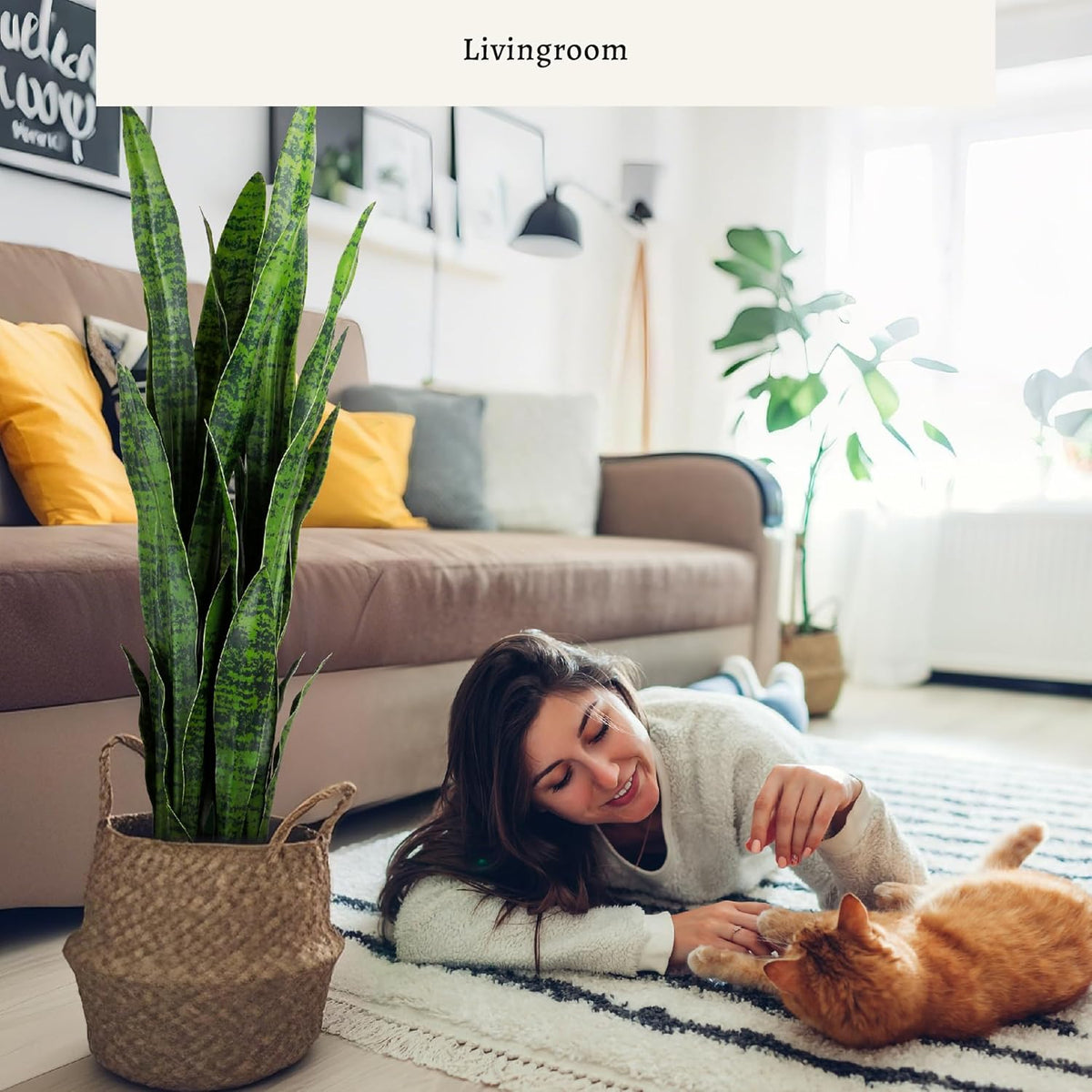 KOL 3ft Artificial Snake Plant, Fake Sansevieria Potted Plants, 32 Thick Lifelike Faux Leaves, Indoor Home Office Decor, Mother-in-Law Tongue Houseplant, 35in, Green