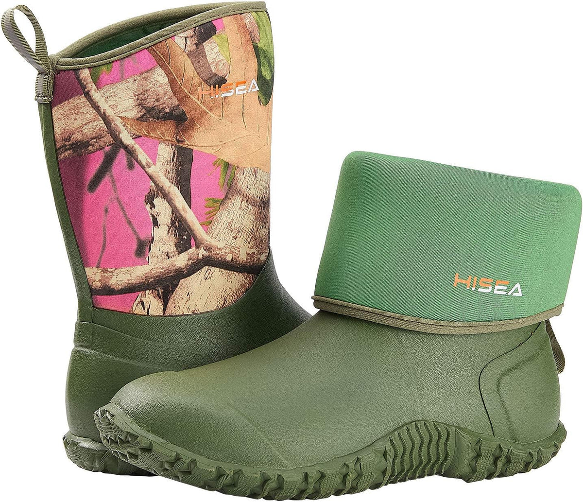 HISEA Women's Rubber Garden Boots Waterproof Insulated Yard Gardening Shoes Mid Height for Mud Working Outdoor