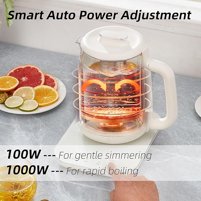 Health Pot, 1.5L Double-Layer Glass Electric Kettle with Stew Pot, 9-in-1 Multi-Function Tea Maker for Soup, Porridge, Herbal Tea, Stainless Steel Base, Glass Touch Panel, Programmable