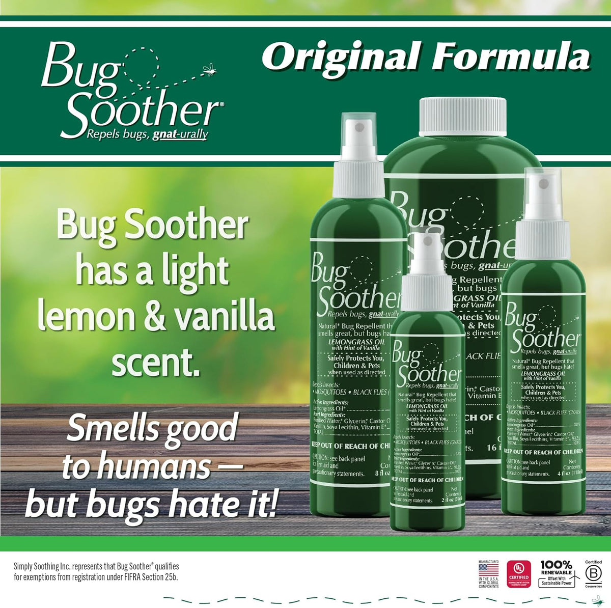 Bug Soother Spray 8 oz - Natural Insect, Gnat and Mosquito Repellent & Deterrent - Safe Bug Spray for Adults, Kids, Pets, & Environment - Made in USA