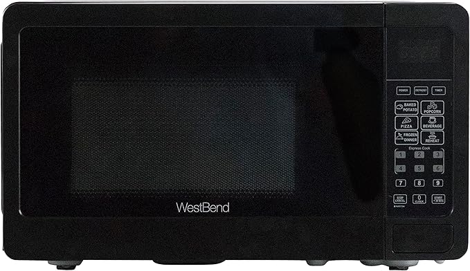 West Bend Microwave Oven 700-Watts Compact with 6 Pre-Set Cooking Settings, Speed Defrost, Electronic Control Panel and Glass Turntable, 0.7 Cu.Ft., Black