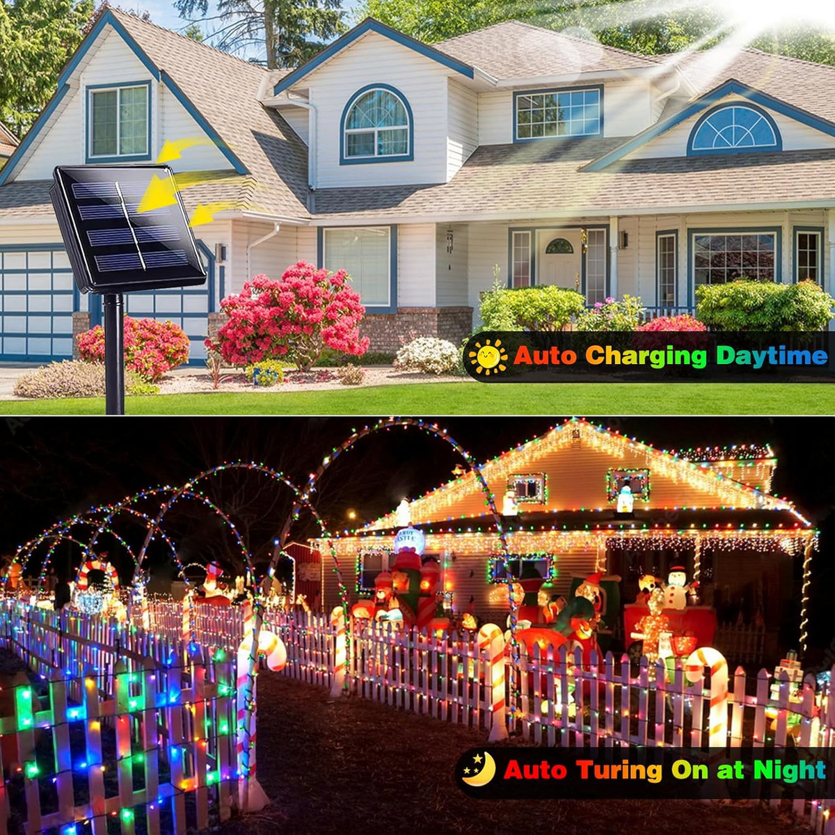 Solar Christmas Lights, 2 Pack Super Bright 90FT 160 LED Solar String Lights, 8 Lighting Modes Outdoor Waterproof Green Wire Twinkle Light for Xmas Garden Decorations (Multi-Colored)