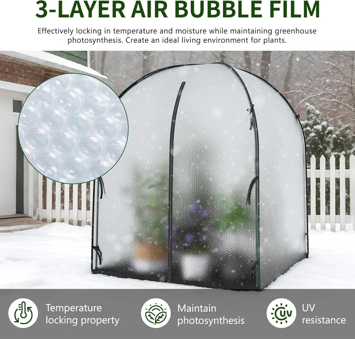 SUNYRISY Greenhouse for Outdoors and Indoor, Bubble Film Small Mini Green House for Outside, Portable Grow Tent Plant Cover with Waterproof Pad and Zippered Door, 59" L x 59" W x 75" H