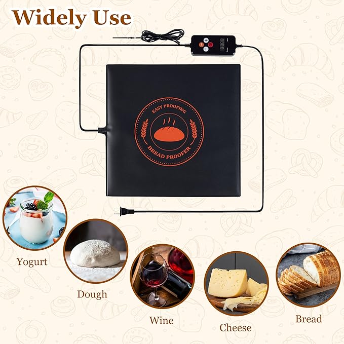 Bread Proofing Mat, Sourdough Hearting Mat, Sourdough Warming Mats with Thermostat Temperature Control, 13.9" x 13.9" Bread Proofer Dough Warmer for Home Kitchen Baking