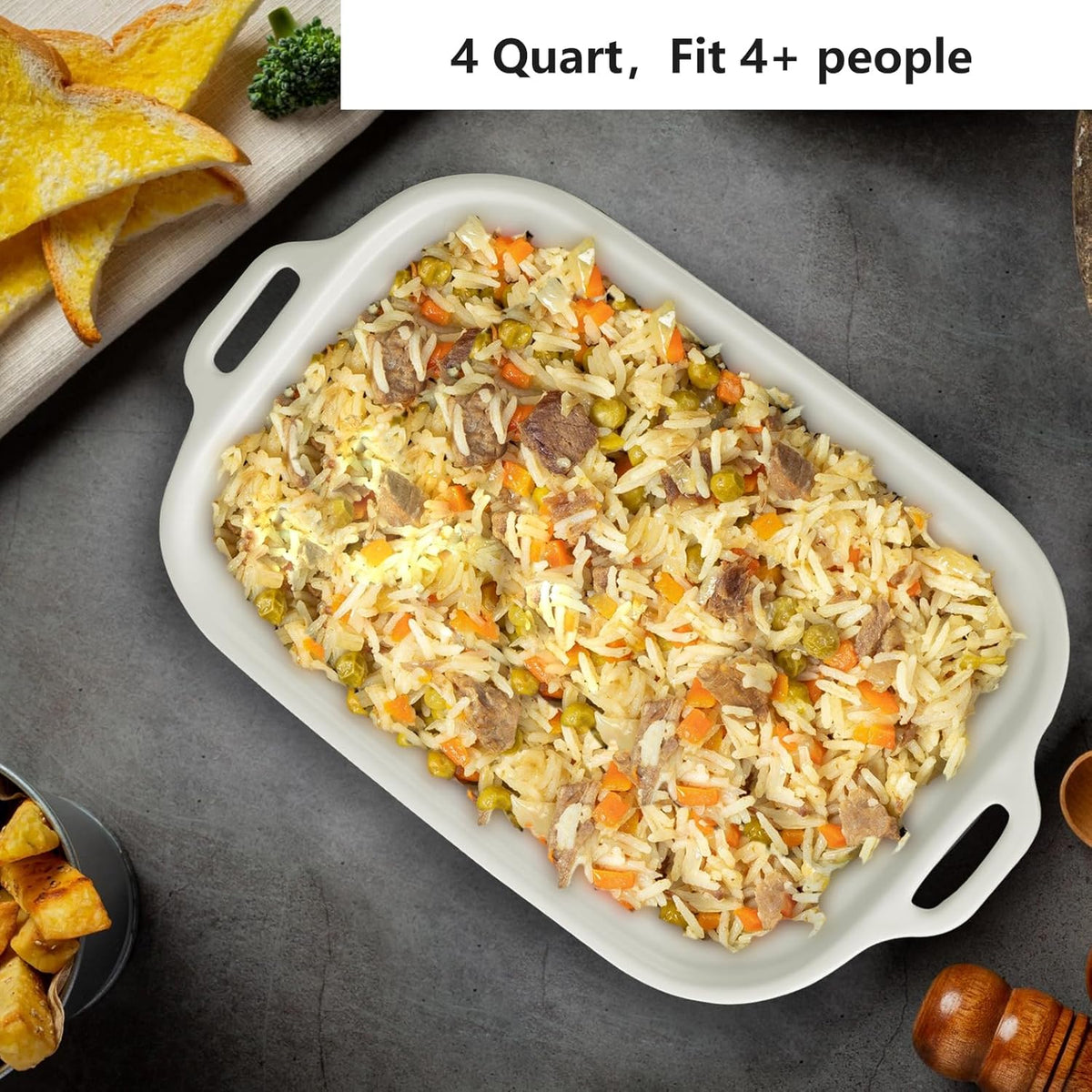 MAGNIFIQUE Small 4 Quart Casserole Programmable Slow Cooker with Ceramic Baking Dish - Perfect Kitchen Small Appliance for Family Dinners, Oven Safe and Durable Bakeware for Lasagna, Roasts (Red)