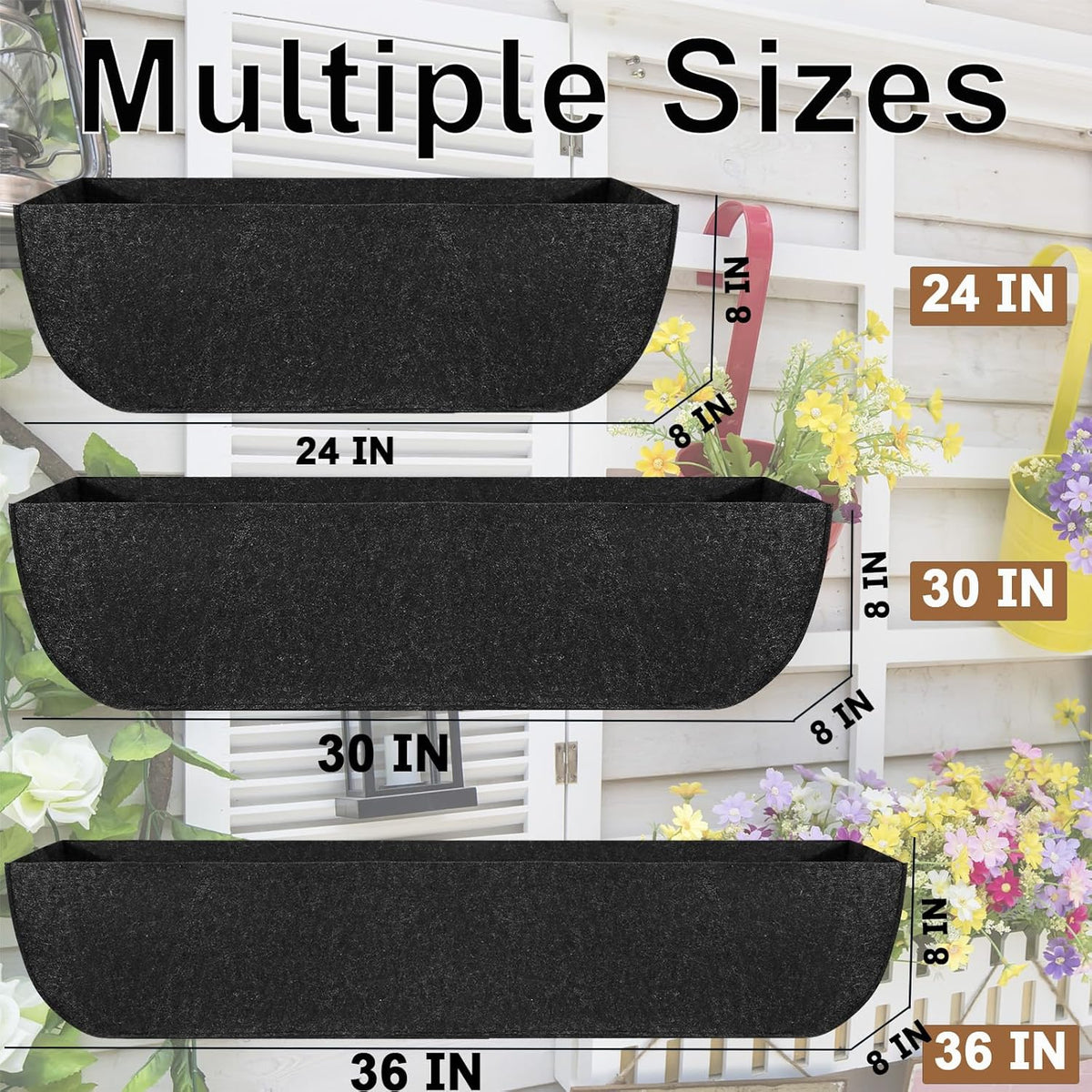 1-Pack 24in Planter Liners - Breathable Felt Hanging Basket and Window Box Liners - Prevent Root Suffocation and Bird Damage - Black