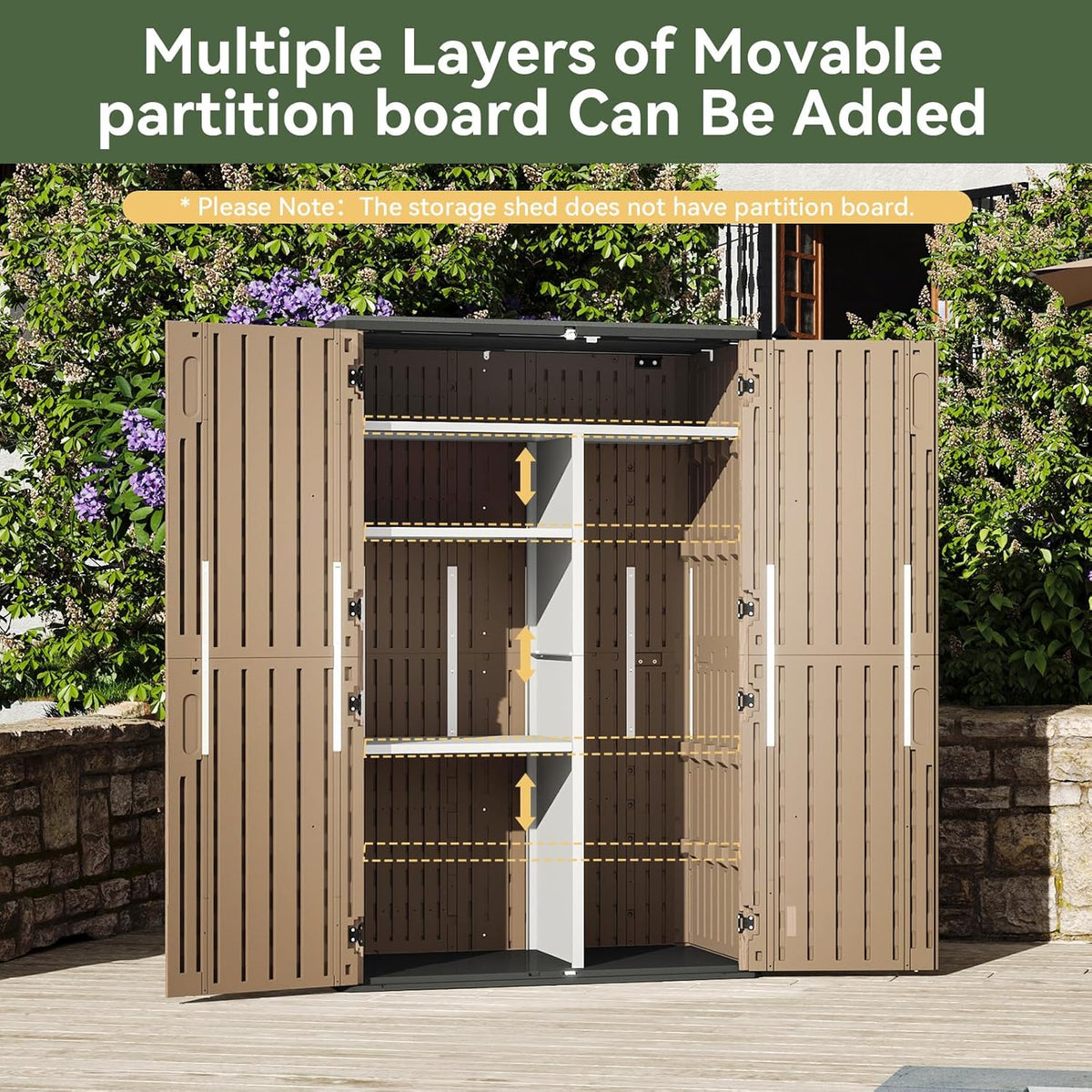 Aoxun Outdoor Storage Shed, 64 Cu.Ft Vertical Storage Sheds Outdoor with Floor, Outdoor Waterproof Storage Cabinet for Garage Storage, Pool Storage, Bike Shed, Garden Shed (Brown)