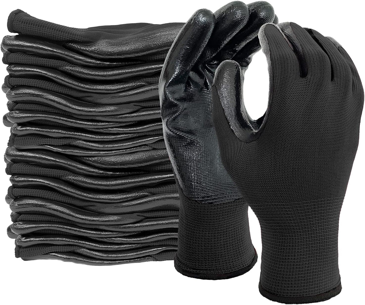 Evridwear Work Gloves with Grip Rubber Coated for Men Women Warehouse Mechanic,12 Pairs Bulk