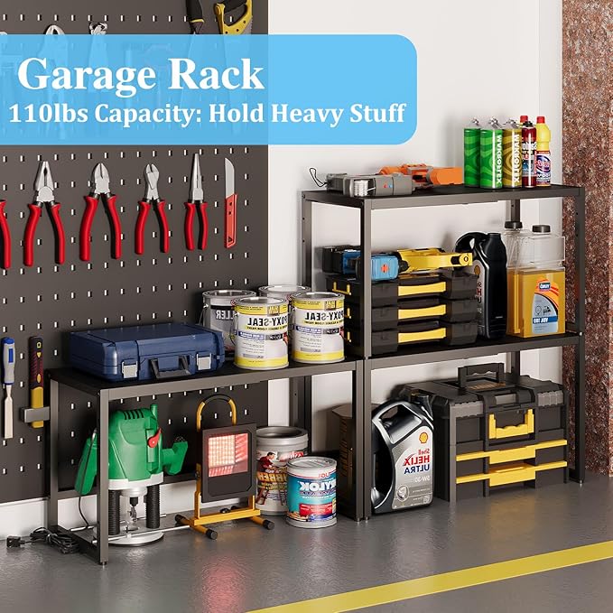 Expandable Metal Storage Shelves, 110LBS Heavy Duty Shelving Units and Storage For Pots Pans Small Appliances, Adjustable Metal Storage Shelf Rack For Kitchen Cabinets Closet Pantry Warehouse Garage