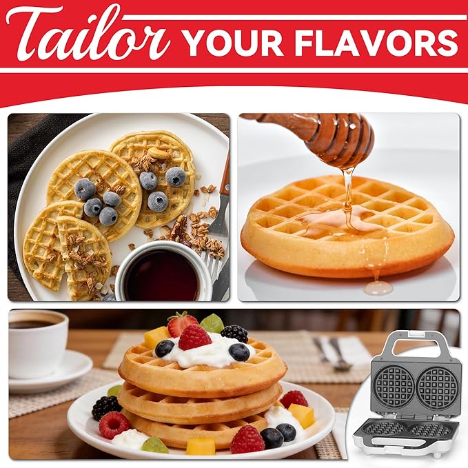 SugarWhisk 4 Inch Double Mini Waffle Maker Machine, Chaffle Maker, Waflera Electrica, Small Waffle Iron for Waffles, Keto Chaffles, Hash Browns, Cookies, Non-stick Plates