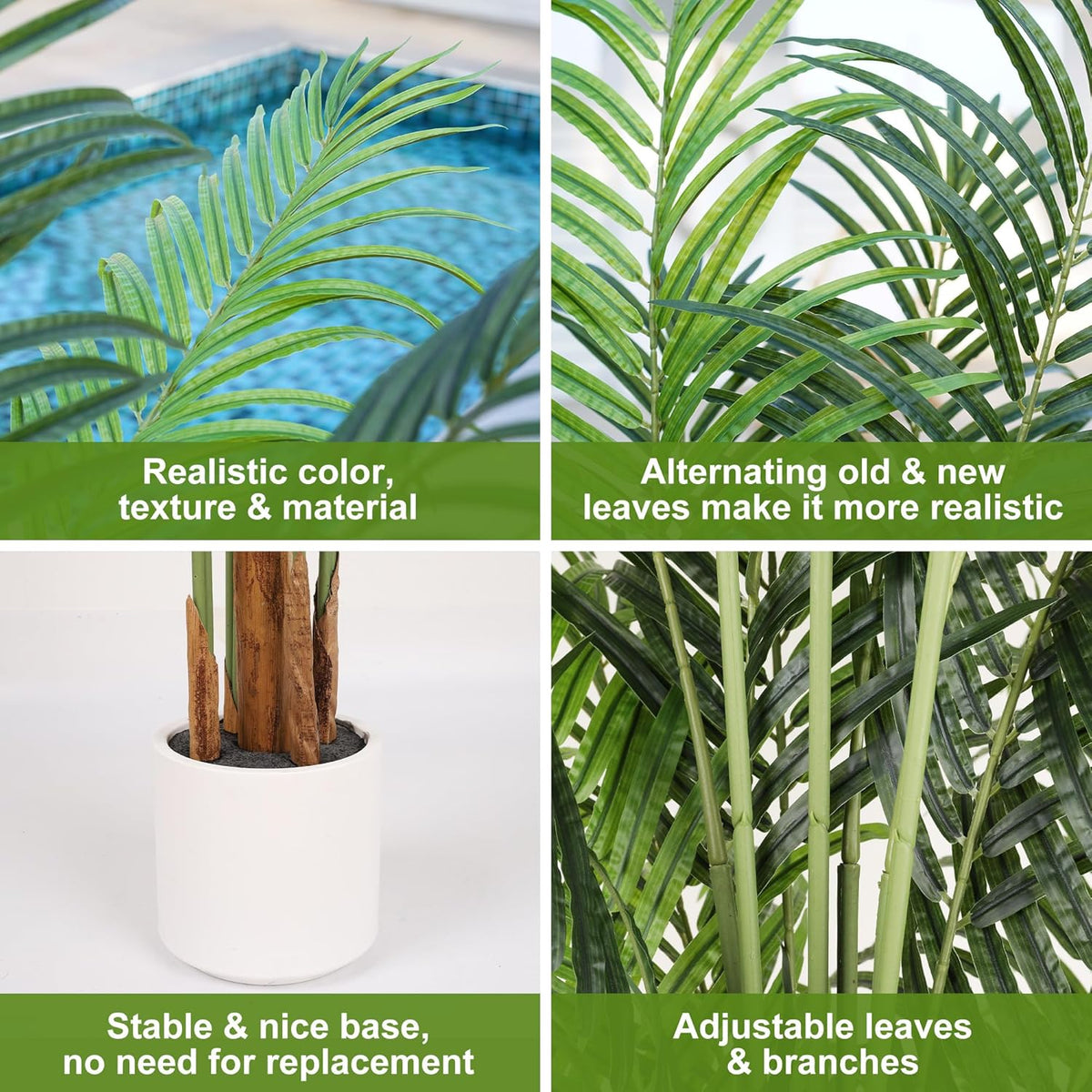 Artificial Palm Tree 6Ft Faux Silk Green Realistic Decorative Tall Fake Potted Plants Artificial for Bedroom Living Room Office Home Decor Indoor Outdoor