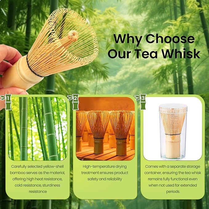 Matcha Whisk Set, Ceramic Matcha Set Desert Series, Matcha Bowl, Matcha Whisk and Holder, Bamboo Scoop, Scoop Rest, Sifter and Tea Towel 7 Pcs Matcha Kit for Birthday Christmas Gift (Matte Black)