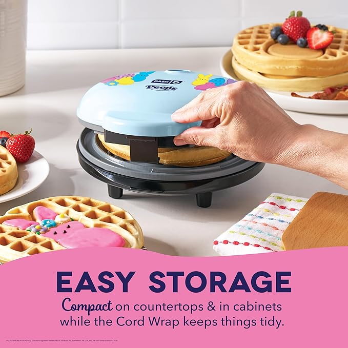 PEEPS® x Dash Waffle Maker - Bunny Waffle Maker for Easter Breakfast - Easy Release, One Touch Cooking & Compact Storage Design - Ceramic Coating - 8-Inch