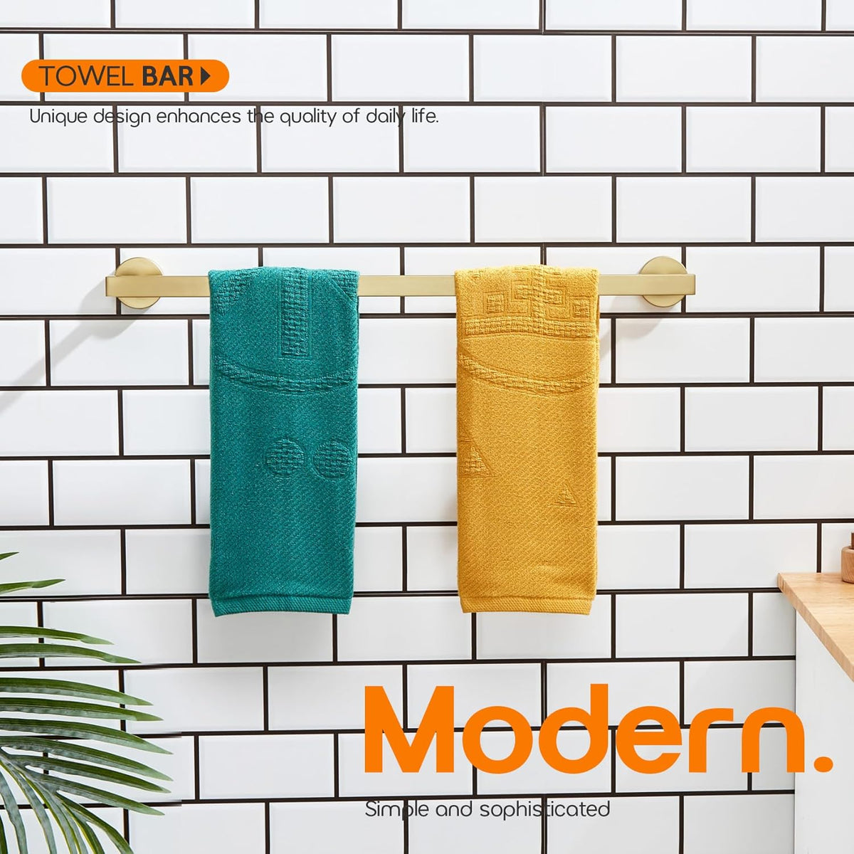 24 Inch Bathroom Towel Bar Bath Towel Rack Kitchen Towel Holder Towel Rails Wall Mounted SUS304 Stainless Steel 2 Pack Brushed Gold AN4001GD-L24-P2