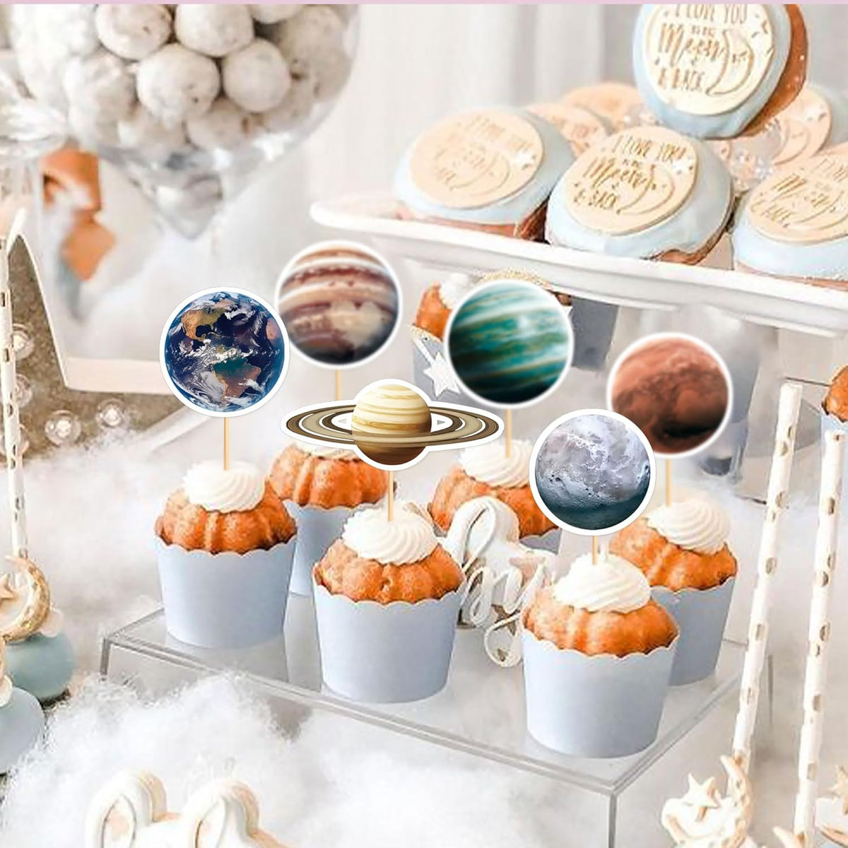 40PCS Space Cupcake Toppers Solar System Galaxy Universe Cupcake Picks Outer Space Theme Boys Girls Baby Shower Birthday Party Cake Decorations Supplies