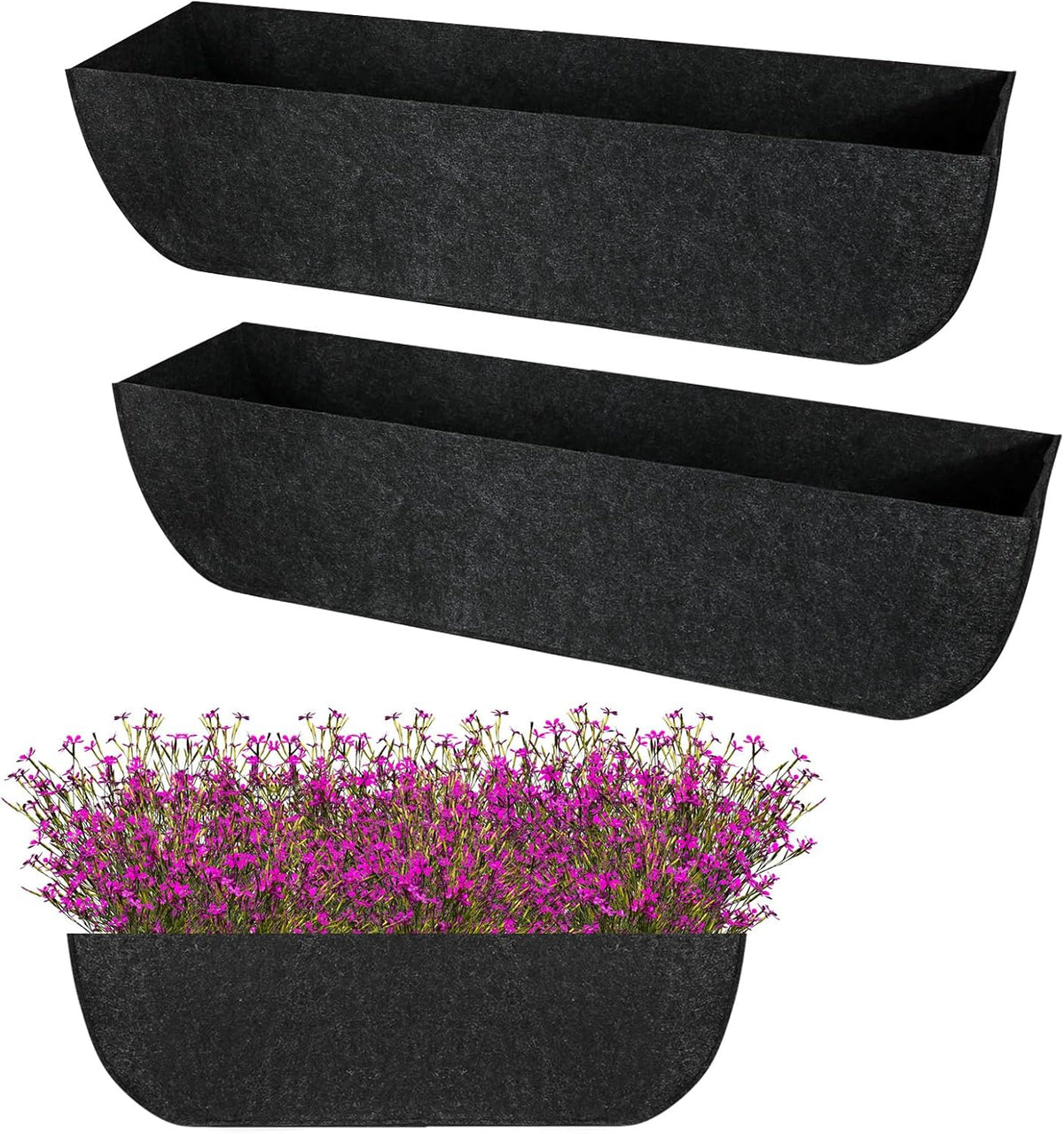 2-Pack 36in Planter Liners - Breathable Felt Hanging Basket and Window Box Liners - Prevent Root Suffocation and Bird Damage - Black