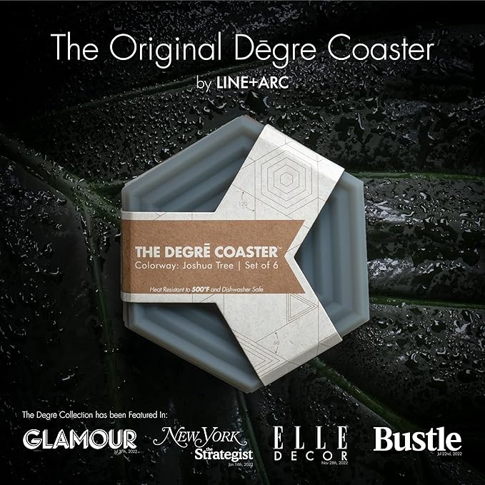 LINE+ARC Extra Thick Silicone Coasters (As Seen in NYTimes WireCutter) Waterproof Anti-Stain Heat-Safe Dishwasher-Safe Degrē Coasters (Set of 6, Clay) Outdoor Rubber Mid-Century Modern