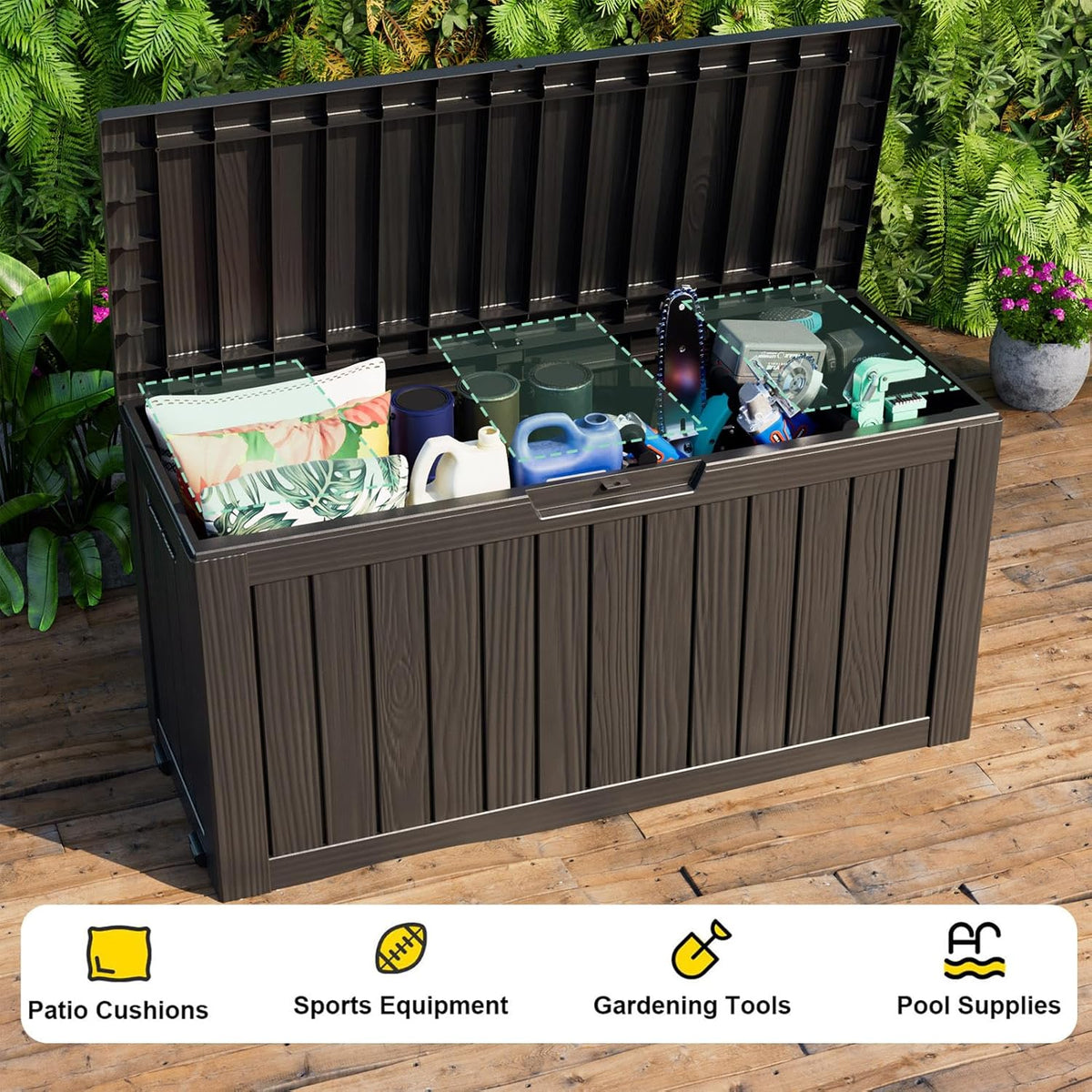75 Gallon Outdoor Storage Box – Waterproof Deck Box for Patio & Garden,Black