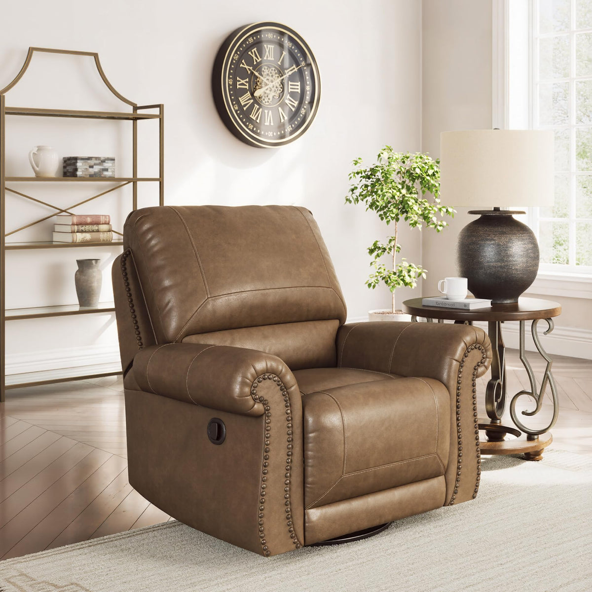Furniture Faux Leather Swivel Glider Recliner