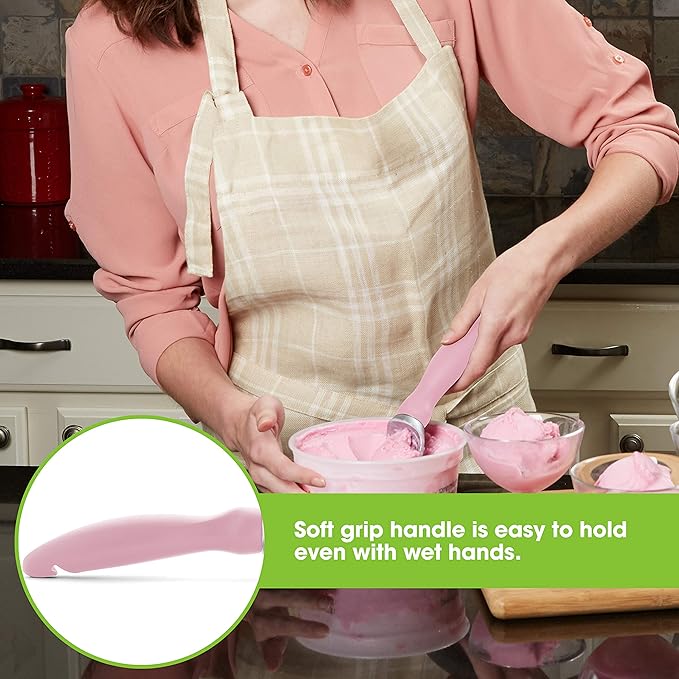 Spring Chef Dessert Bundle - Ice Cream Scoop, Medium Dough Blender, Magnetic Measuring Spoon Set - Pink Lemonade