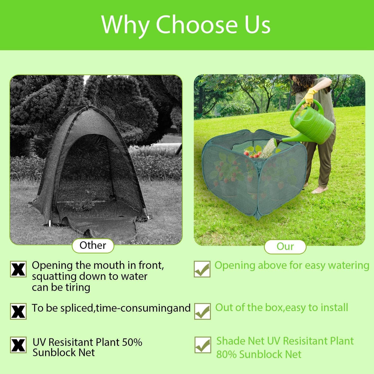 Porayhut Pop up Sunshade Cloth,Pack of 1,Easy Open Crop Shade Net UV Resisitant Plant 80% Sunblock Net for Plant Mini Flower Pot with Stakes