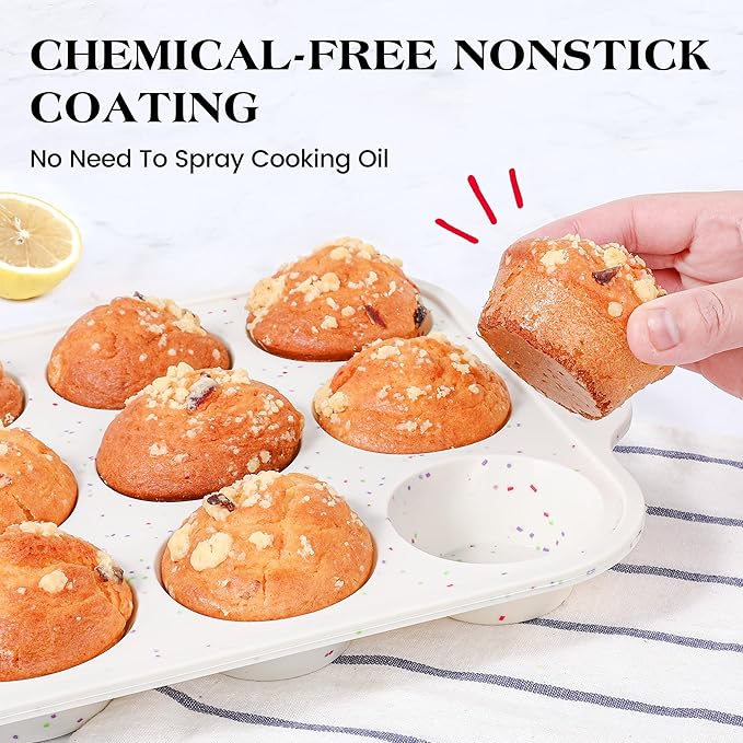 silicone muffin pan for baking with metal frame (Cream, Regular：12-Cup x 2 Pcs)