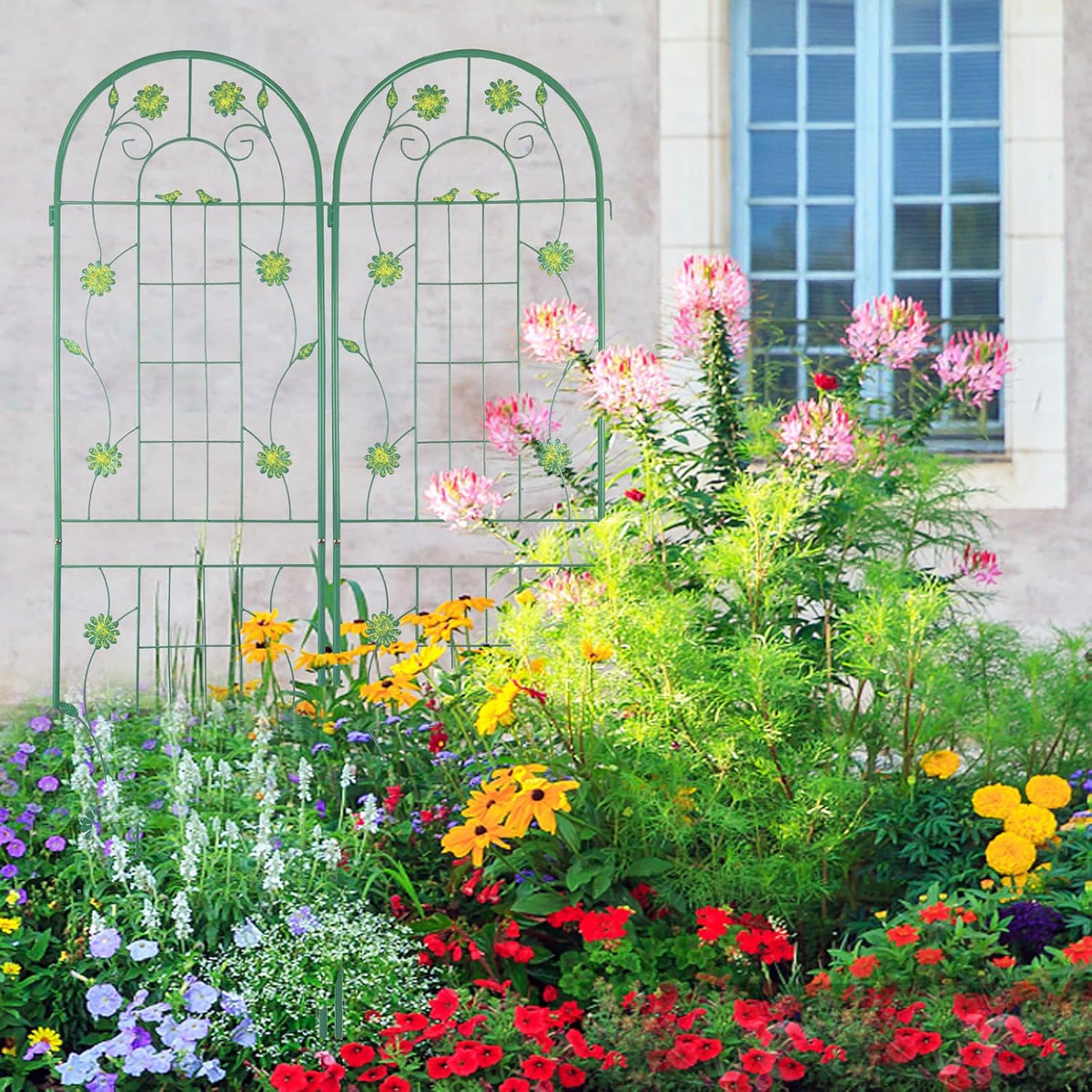 2 Pack Metal Garden Trellis 71" H Garden Fence Rustproof Trellis for Climbing Plants Support Roses Flower Outdoor Lawn, Green