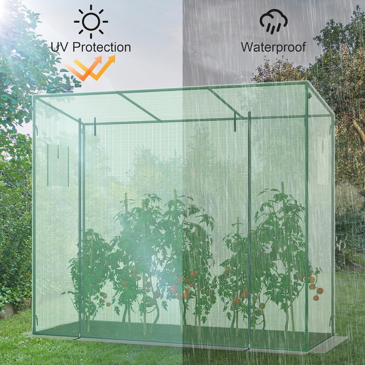 Greenhouse, Phonjoroo Lean to Small Greenhouse w/ 2 Side Windows & Zipper Rolling Door Tomato Greenhouses w/ Thicken PE Cover Outdoor Plant House Portable Small Hot House Winter Storage