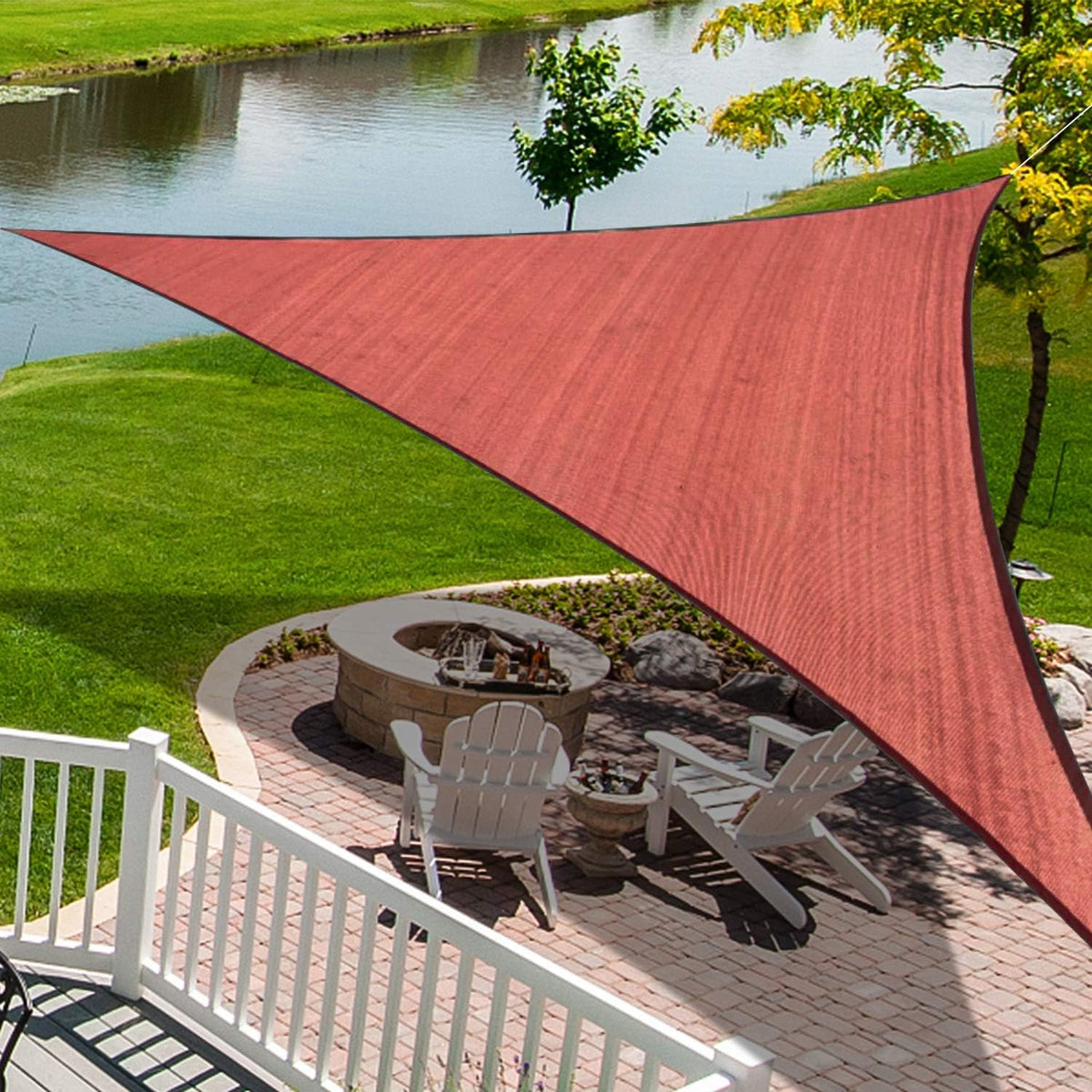 KANAGAWA Sun Shade Sail 15'x15'x21' Rust Red Triangle UV Block Canopy Cover for Patio Backyard Lawn Garden Outdoor Activities