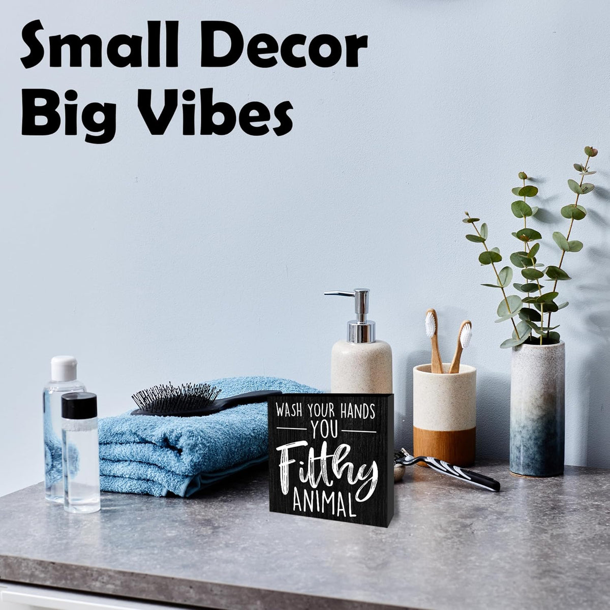 Wash Your Hands You Filthy Animal Wooden Block Sign - 5" Funny Wooden Plaque Tabletop Decor - Rustic Farmhouse Wood Sign Gifts For Friends Family Coworker - Bathroom Toilets Desk Decor & Supplies -B08