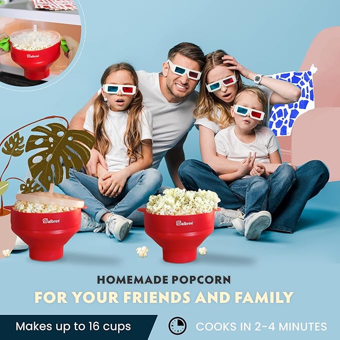 The Original Salbree Collapsible Silicone Microwave Popcorn Popper Maker Machine, Microwavable Bowl Holds 16 Cups, Uses Hot Air and Oil Always Optional - The Most Colors Available (Gray)