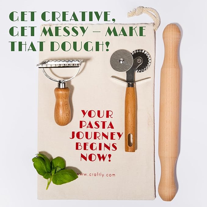 DIY Pasta Making Kit | Gourmet Pasta Set | All-in-One Set with Rolling Pin, Cutting Wheel, Ravioli Stamp, Spices & Pasta Dyes | Great Gift for Beginners and Experienced Cooks