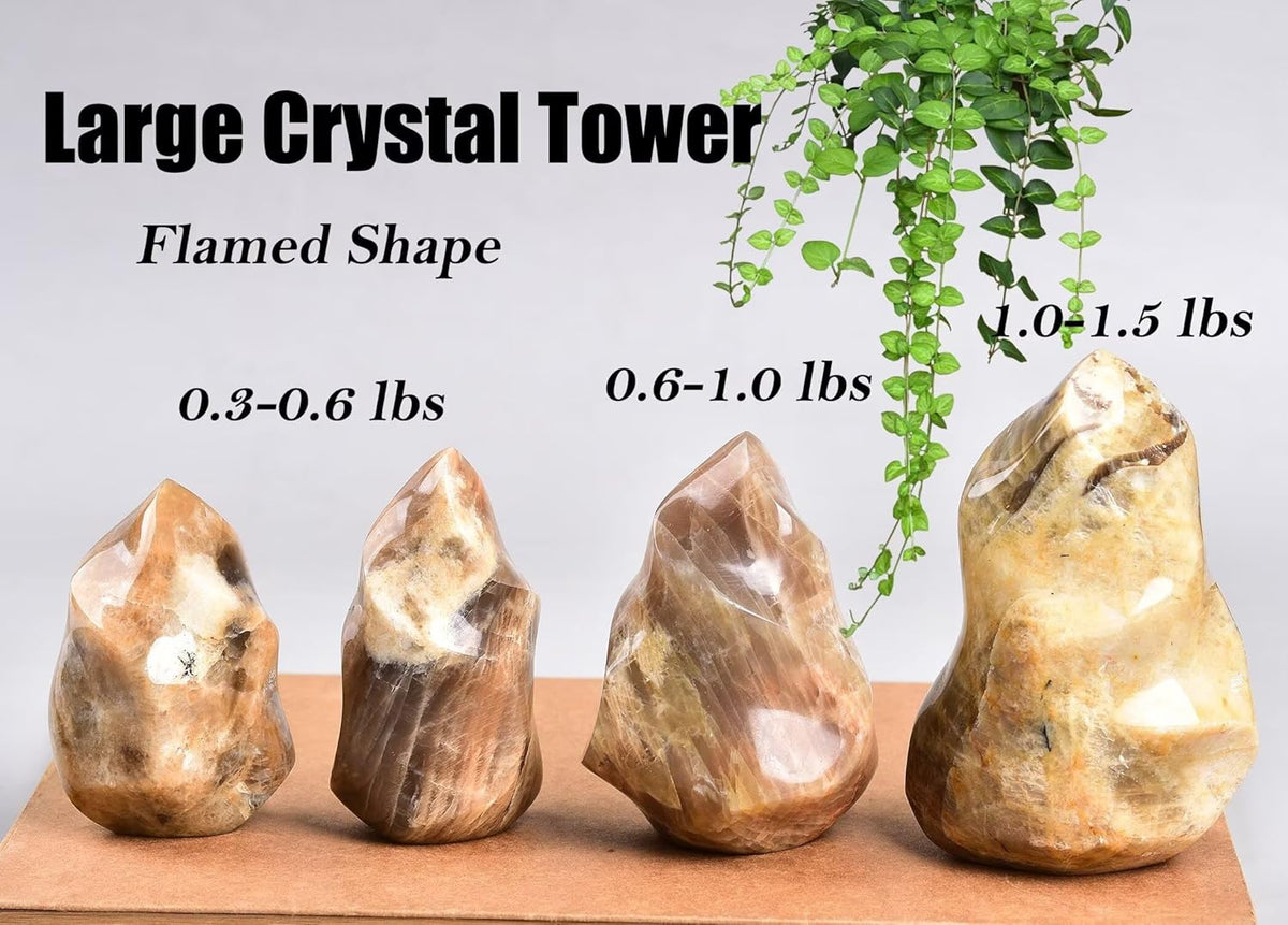 AMOYSTONE Yellow Moonstone Flame Shaped Stone Towers Obelisk Natural Healing Crystal Quartz Reiki Energy Decoration Home Office Small 1.0LBS