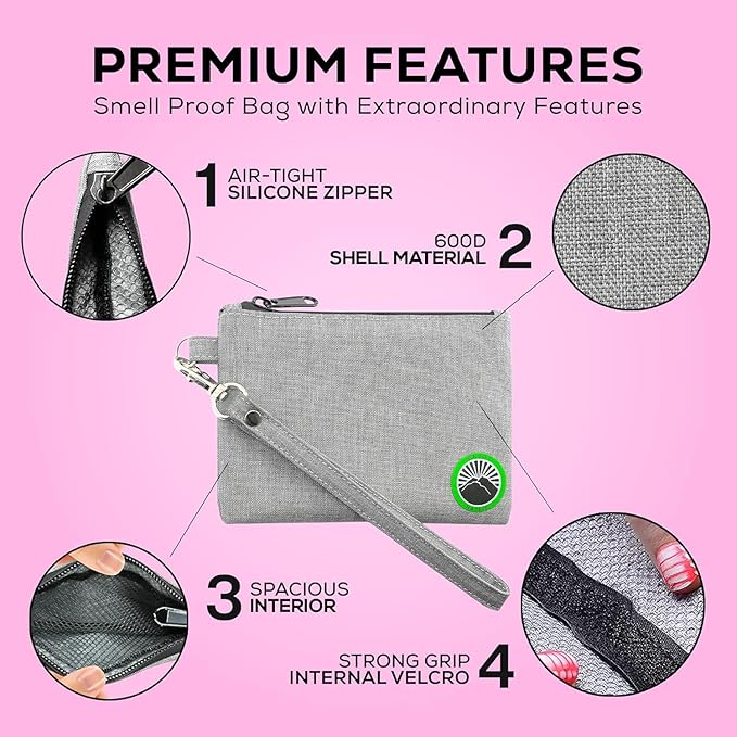 Enjoy Native Small Smell Proof Bag 6" x 4", Odor Resistant, Airtight, Water Resistant, Secure Zipper, Perfect Portable Size, Unisex, Gray, Storage Bag