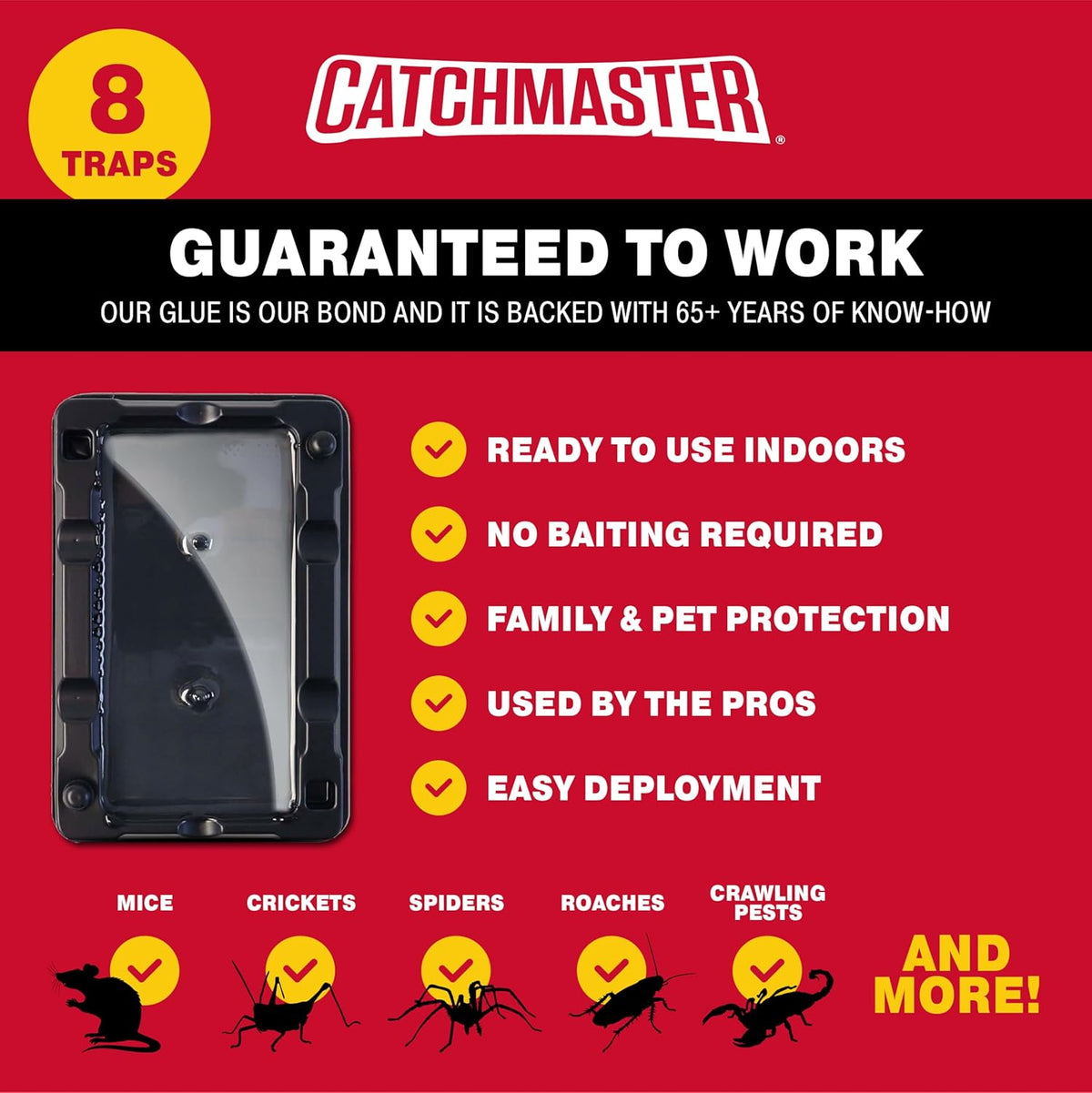 Catchmaster Mouse & Insect Glue Traps 8-Pk, Adhesive Rodent & Bug Catcher, Mouse Traps Indoor for Home, Sticky Glue Boards for Mice and Insects, Pest Control for House & Garage