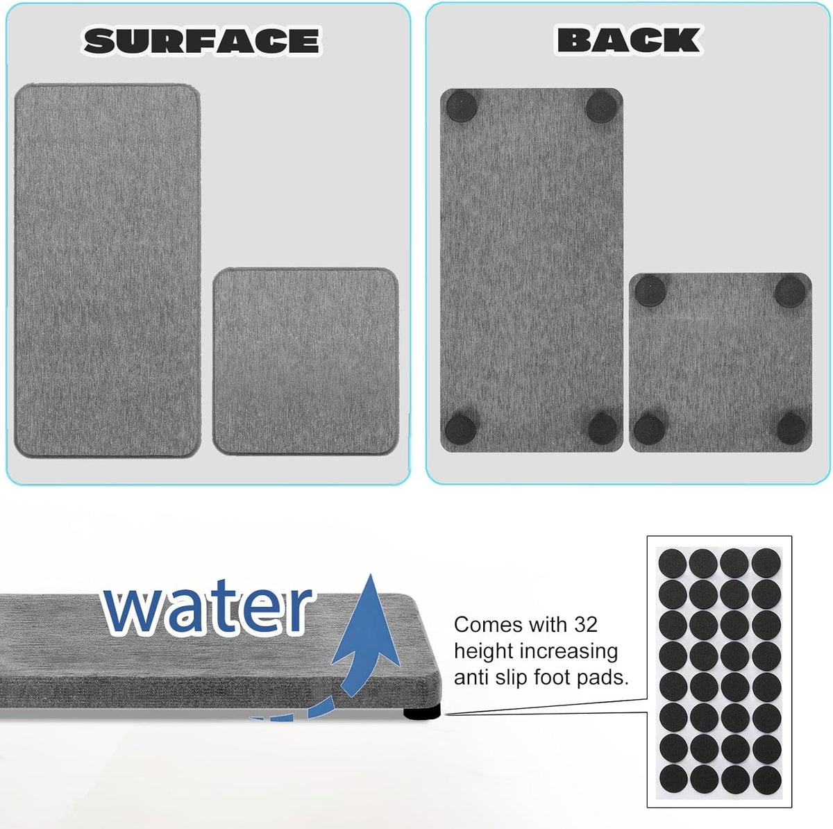 4PCS Water Absorbing Stone Tray for Sink, Fast Drying Stone Sink Tray, Water Absorbent Diatomite Trays, Diatomaceous Coaster, Stones Drying Trays for Bathroom Sinks and Kitchen Counter