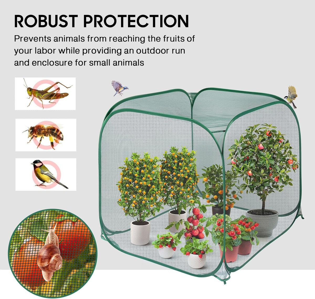 MIAOKE Pop Up Mesh Plant Cover, 35.4x35.4x38.2 Inch No Build Garden Netting Protection Against Insects, Raised Bed Cover for Barrier Against Insects for Vegetable Plant Fruit Animals