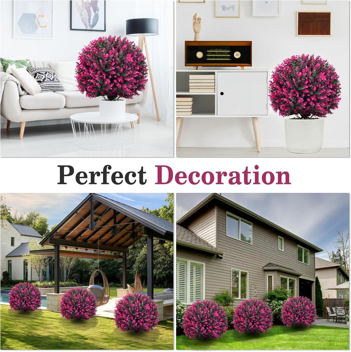 Artificial Topiary Tree with Pink Eucalyptus, Set of 2-17in UV Resistant Fake Evergreen Tree for Porch, Outdoor Artificial Plants for Planters - Ground Spike Included FZHCZWZX