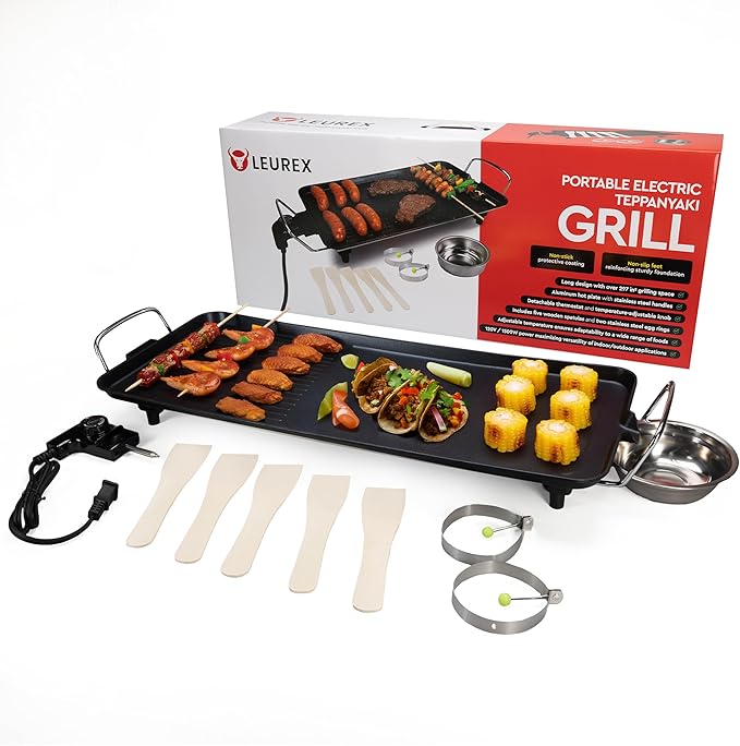 Premium Electric Griddle 27" - Smokeless Indoor Grill - Portable & Nonstick Electric Grill for Outdoor Use - Large Electric Griddle Nonstick with Adjustable Temperature & Even Heating by IDL Packaging
