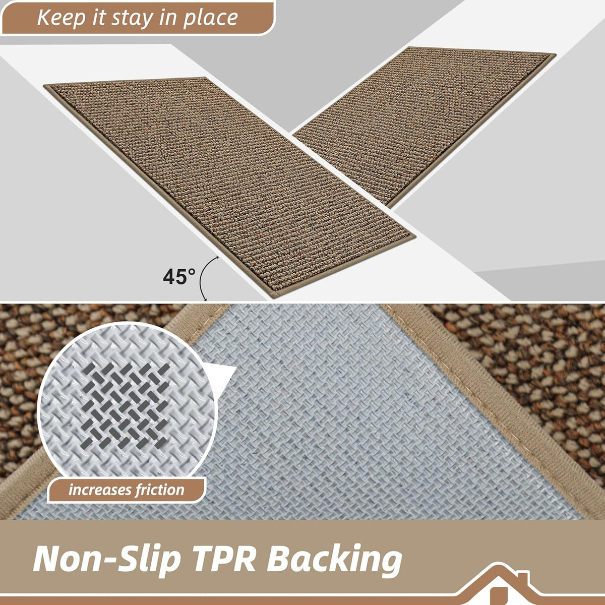 BEQHAUSE Kitchen Rugs 32"x48", Non-Slip Kitchen Mats for Floor, Super Absorbent and Stain Resistant Kitchen Rugs, Machine Washable Rugs for Kitchen, Hallway, Laundry & Sink, Taupe
